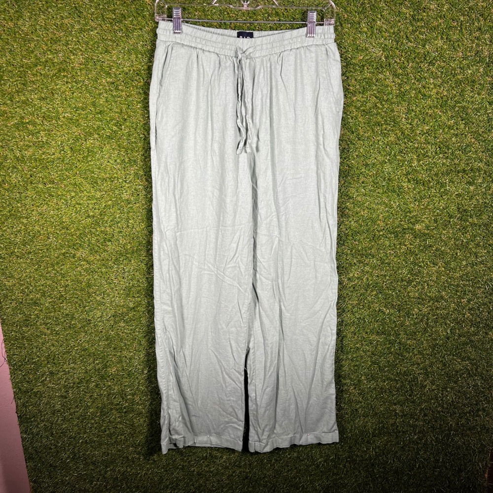 GAP Womens Sage Green Linen Blend Wide Leg Drawstring Pants XS Relaxed Casual